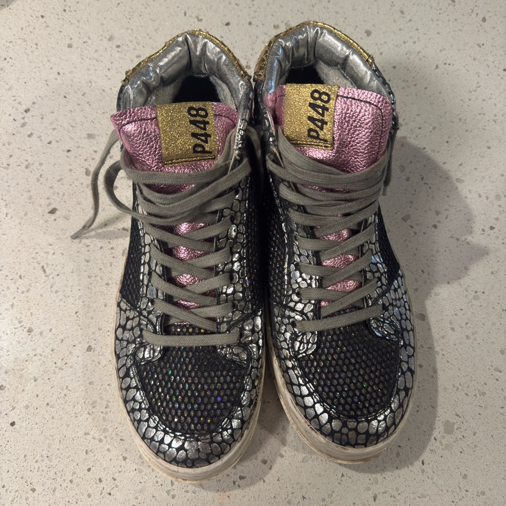 P448 Black and Silver High-Tops with Pink and Gold Accents